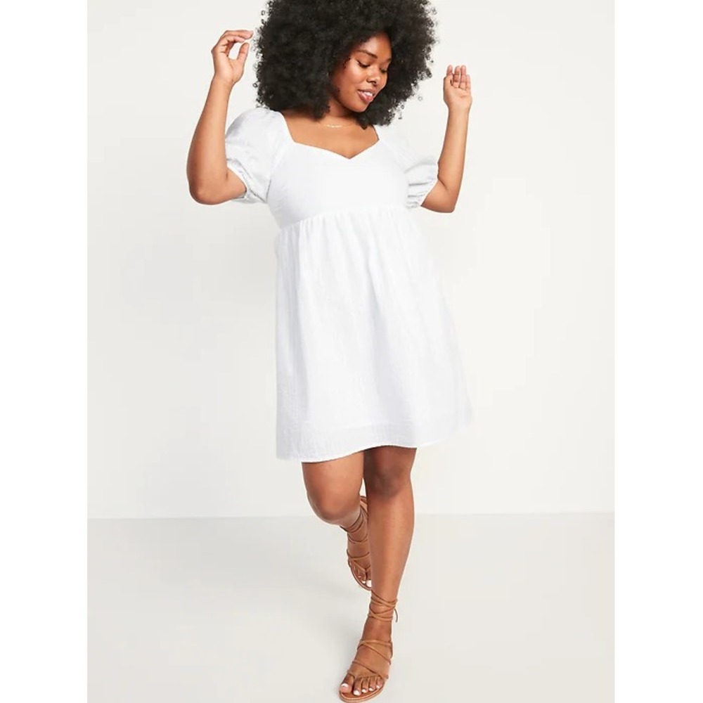 NWT Old Navy Womens Seersucker Puff Sleeve White Mini Dress Size 2X  Cottagecore